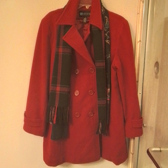 Juniors/Ladies/Women Perfect Red Knee Length Double Breasted Peacoat Size Large. - Picture 2 of 4